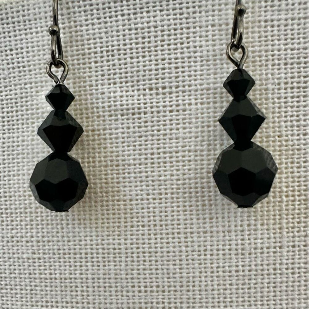 Faceted Black Glass Drop Earrings